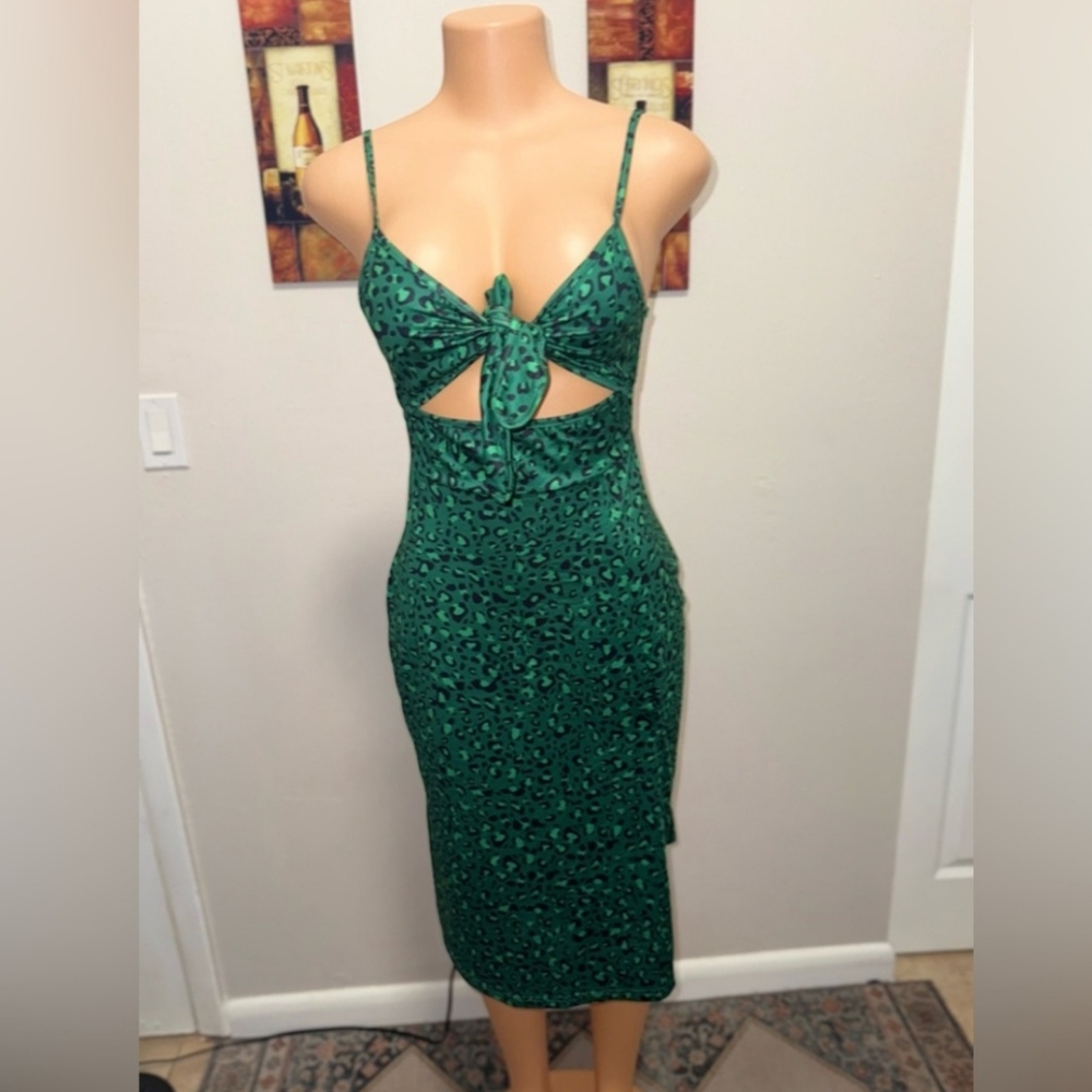 Green Leopard Print Cutout Dress Size XS